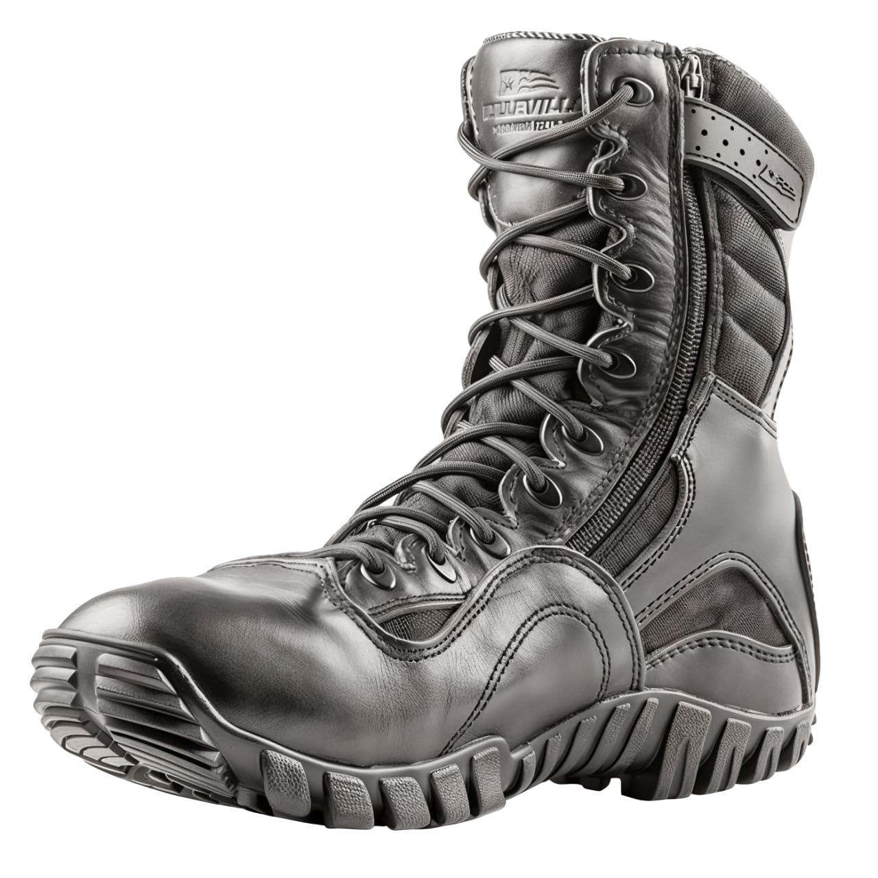 Belleville 8-Inch Side-Zip Tactical Boot - EVA Work Boots - High-Traction Military Footwear - Quick On/Off Entry - Cattlehide Leather Boots - Curved Side Zip - Black - 11.5 Wide